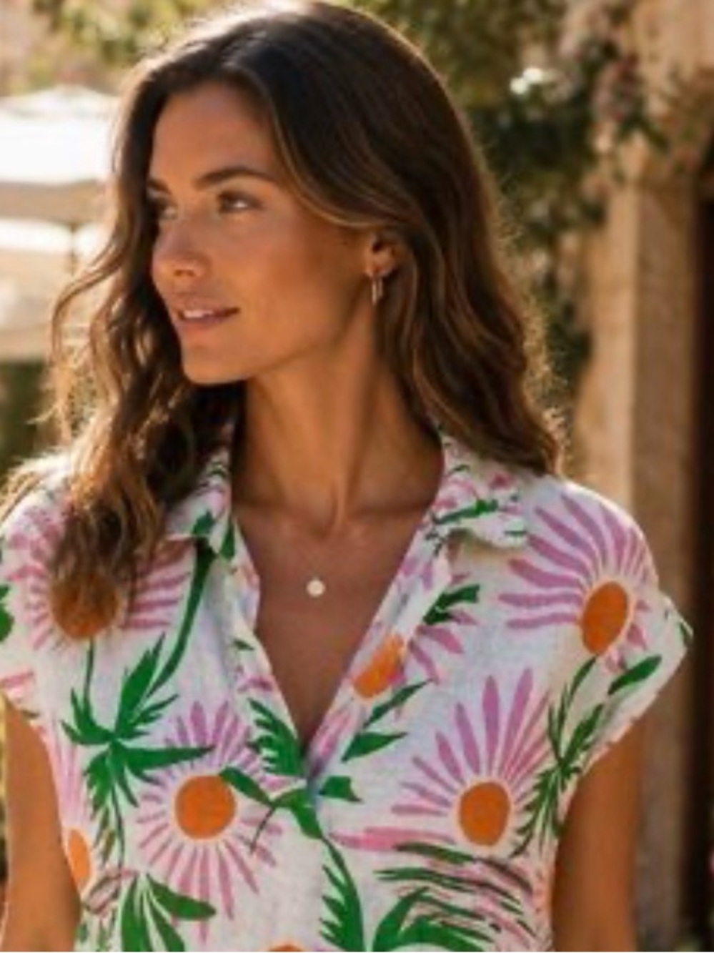 C&C California Floral Tropical Print Blouse Size Large Resort Summer Top
